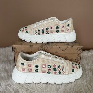 {Free People} Catch Me If You Can Crochet Platform Sneaker in White Mirror